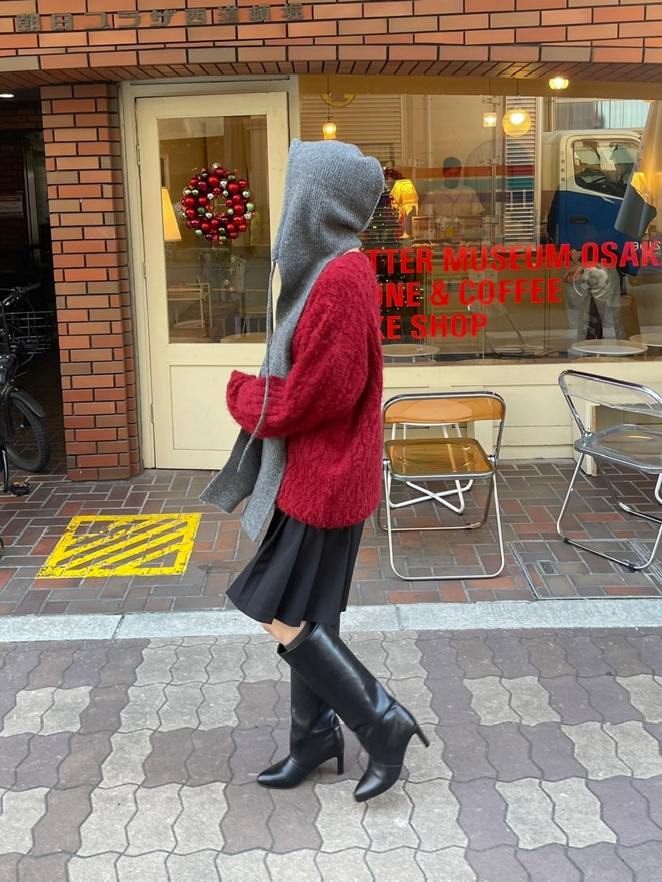 【Chikashitsu +】knit hooded muffler (4color)
