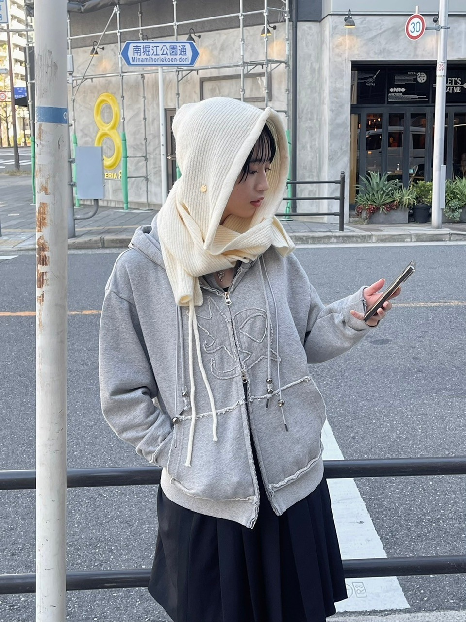 Chikashitsu +】knit hooded muffler (4color) | OUR BRAND