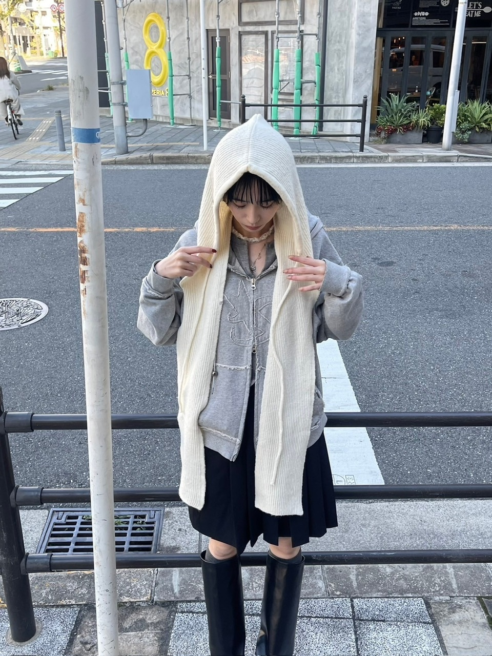 Chikashitsu +】knit hooded muffler (4color) | OUR BRAND