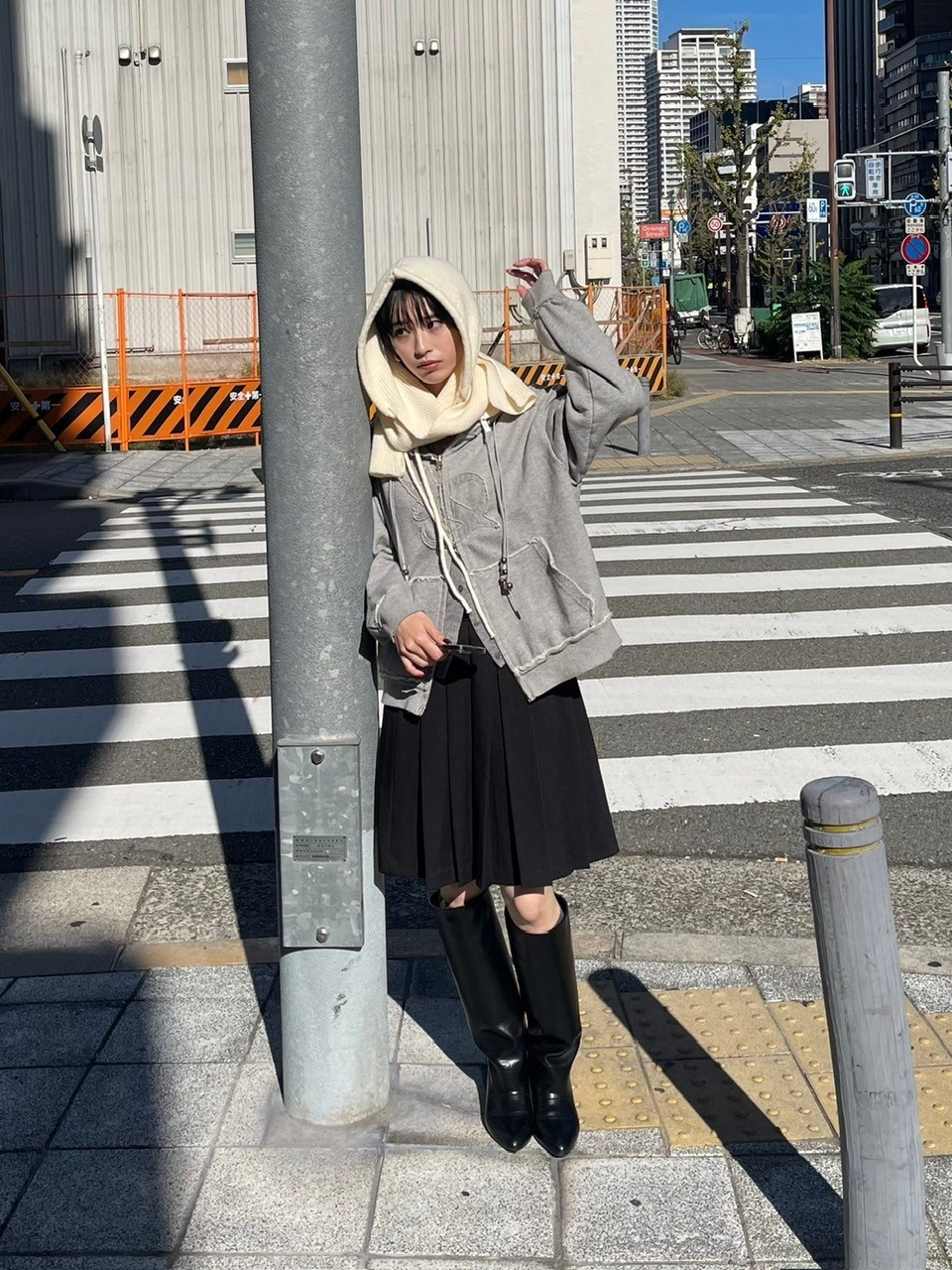 【Chikashitsu +】knit hooded muffler (4color)