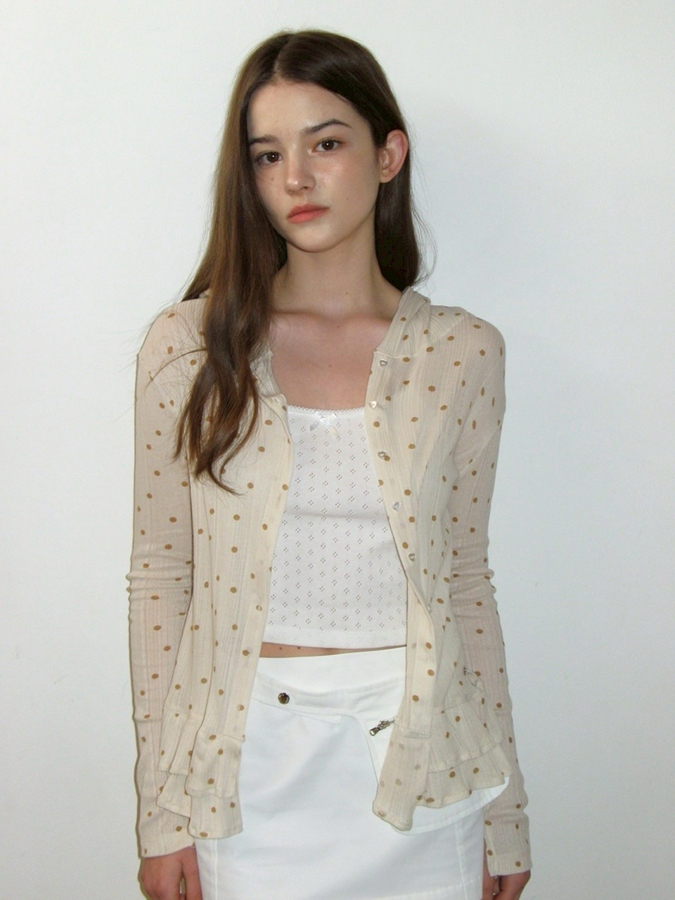 新着 SHEER FRILL CRANK】DOT HOOD BRAND,CRANK OUR | CARDIGAN トップス
