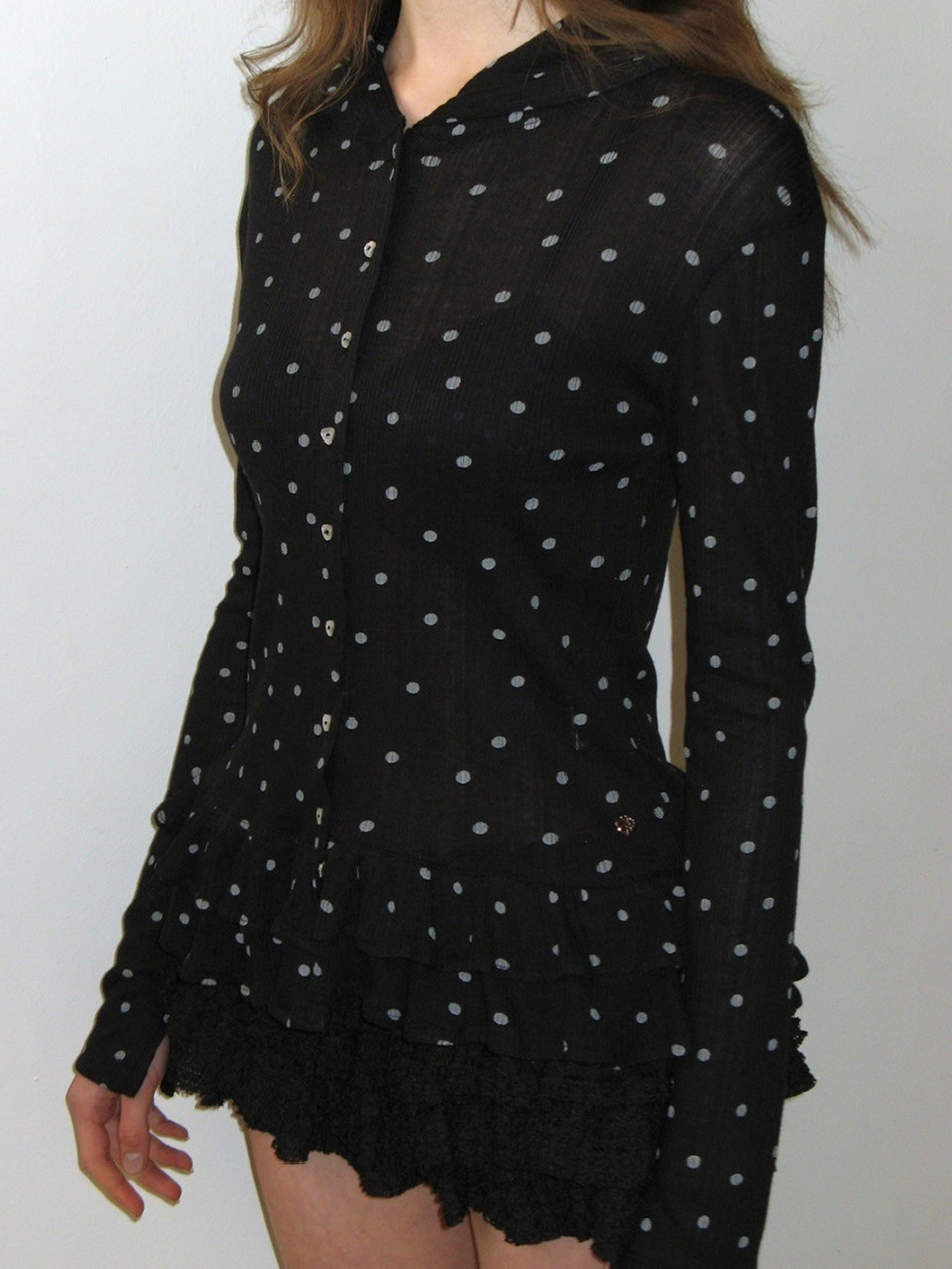 CRANK】DOT FRILL SHEER HOOD CARDIGAN | OUR BRAND,CRANK