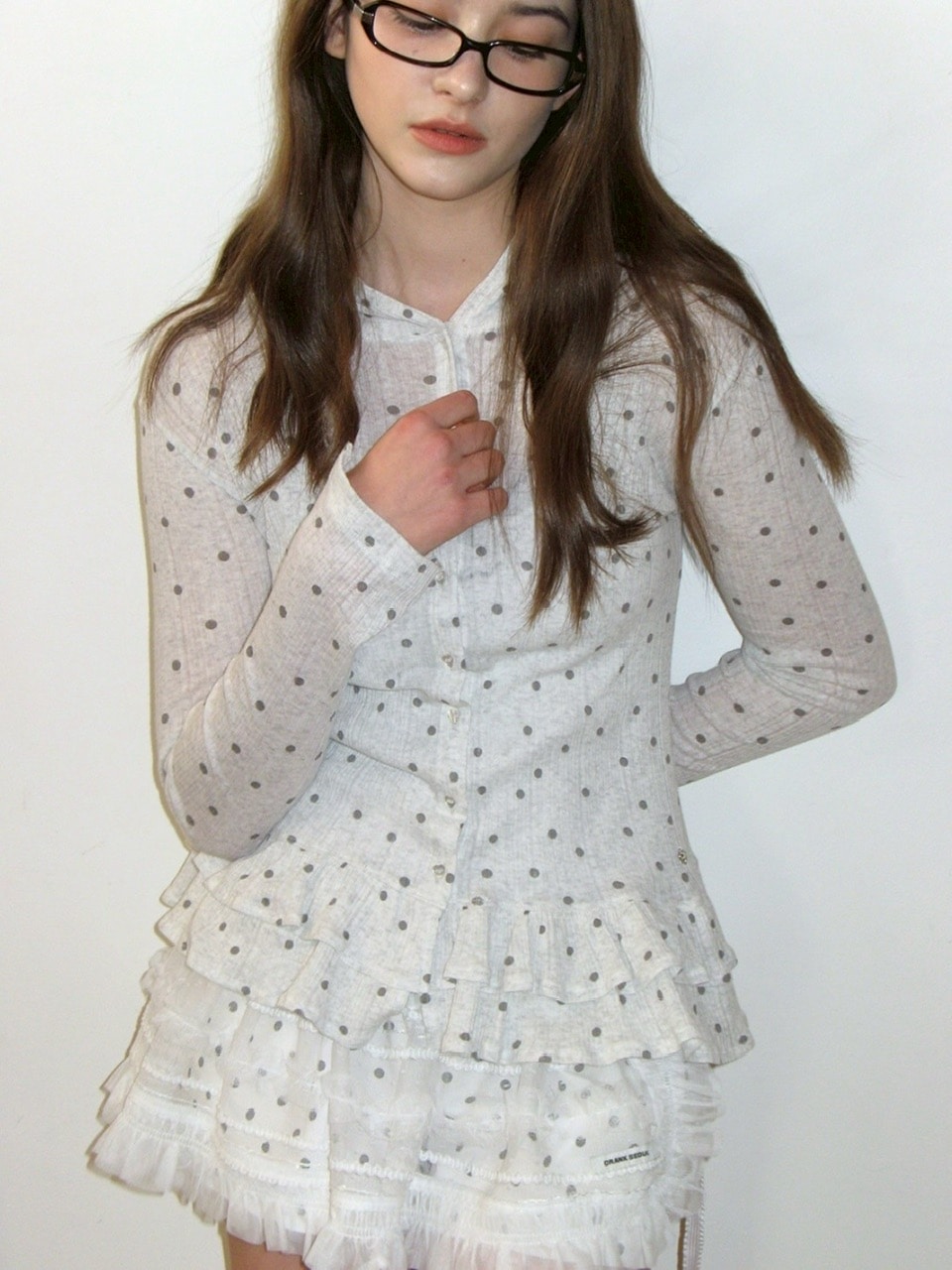 2025春大特価セール！ CRANK】DOT BRAND,CRANK OUR | CARDIGAN HOOD SHEER FRILL トップス