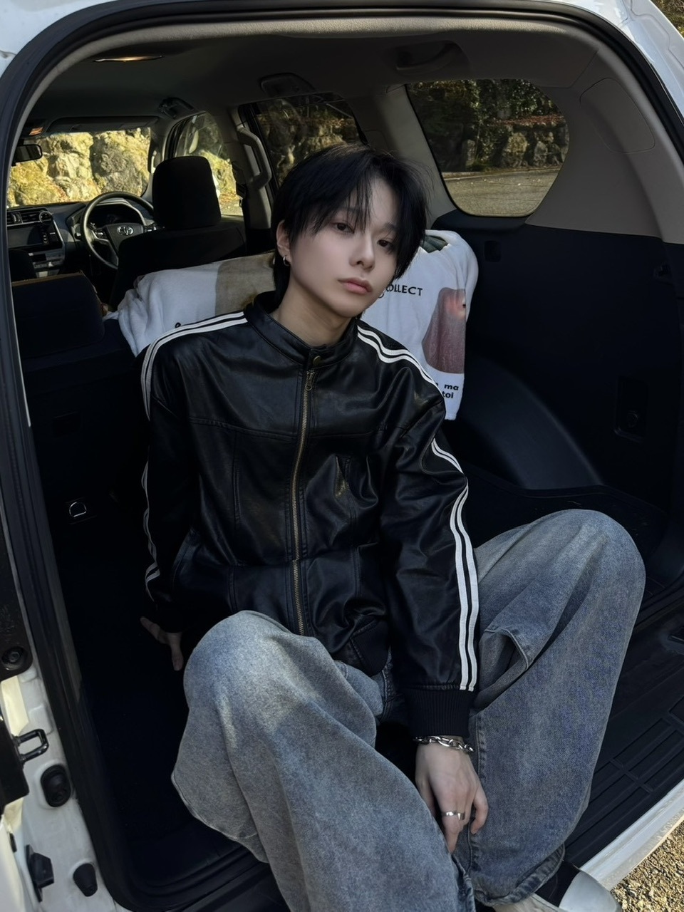 受注制【LUV CODE】line leather jacket (2color)