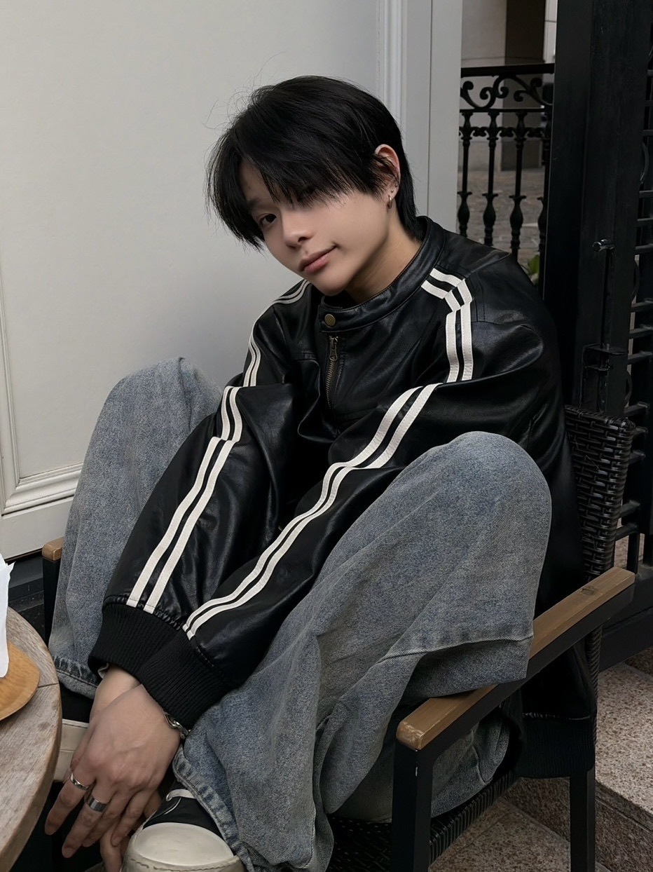 受注制【LUV CODE】line leather jacket (2color)