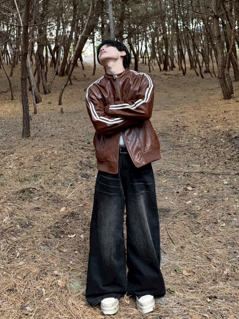 受注制【LUV CODE】line leather jacket (2color)