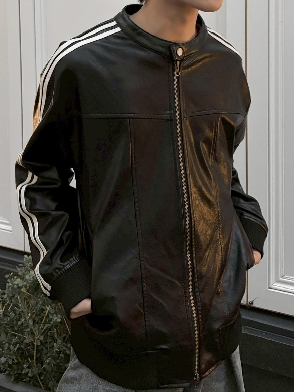 受注制【LUV CODE】line leather jacket (2color)