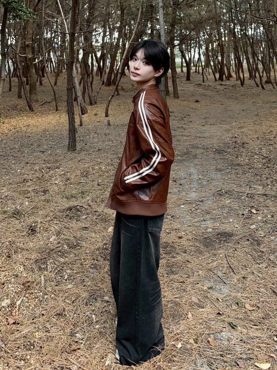 受注制【LUV CODE】line leather jacket (2color)