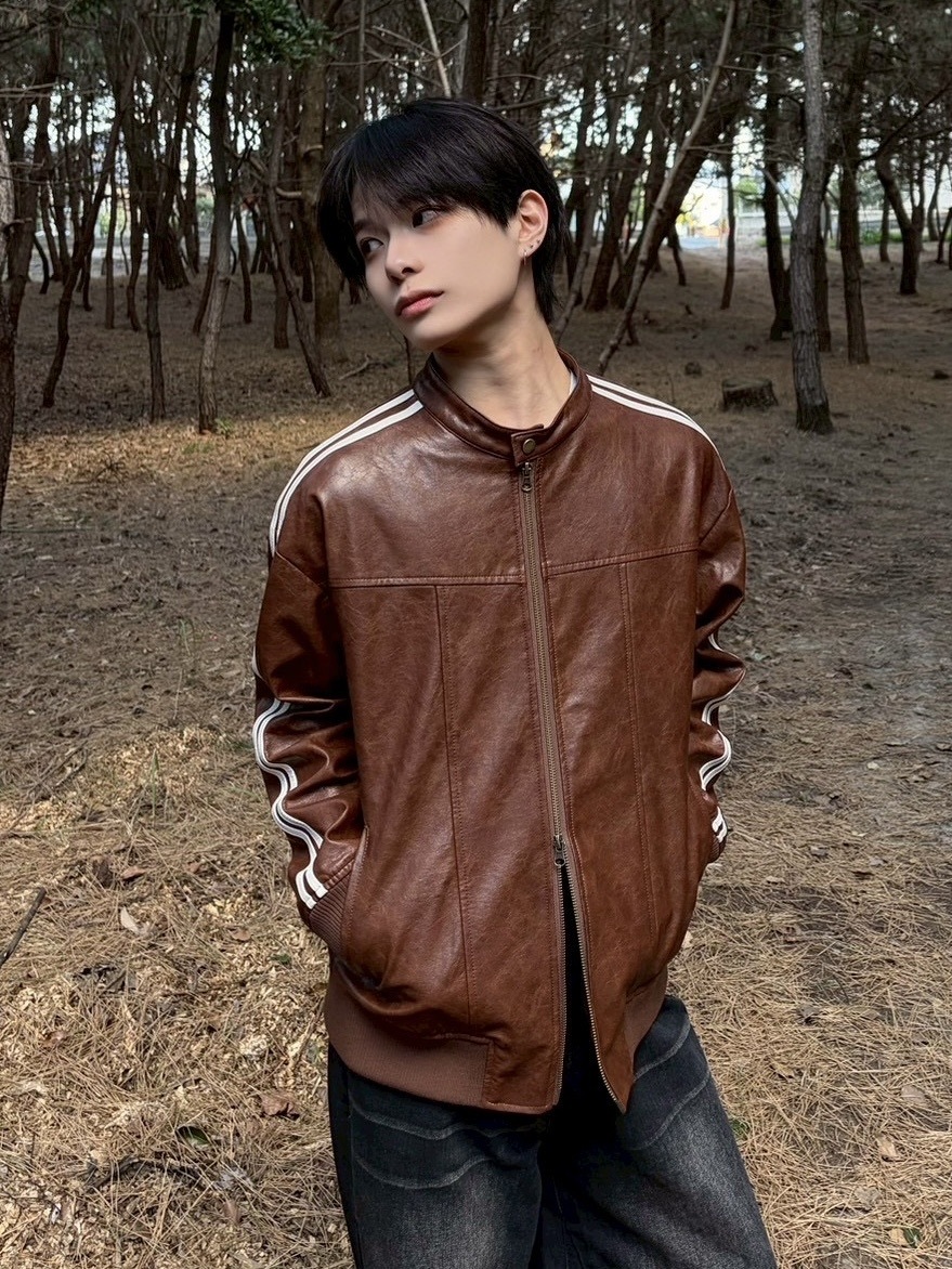 受注制【LUV CODE】line leather jacket (2color)