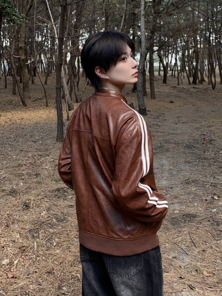 受注制【LUV CODE】line leather jacket (2color)