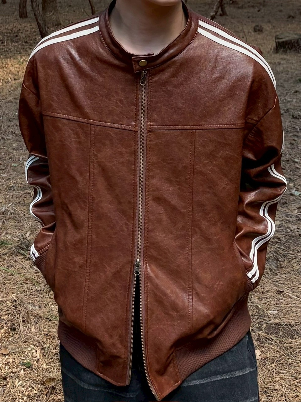 受注制【LUV CODE】line leather jacket (2color)