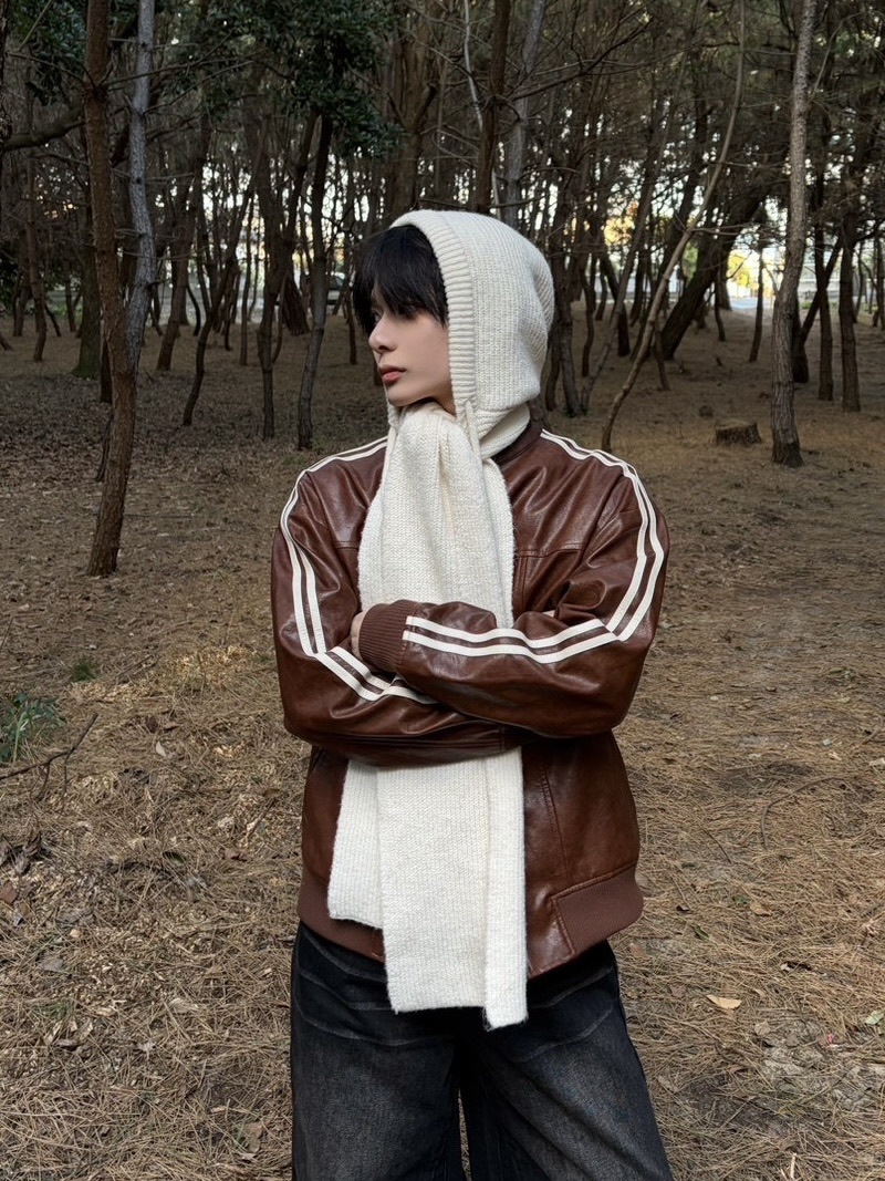 受注制【LUV CODE】line leather jacket (2color)