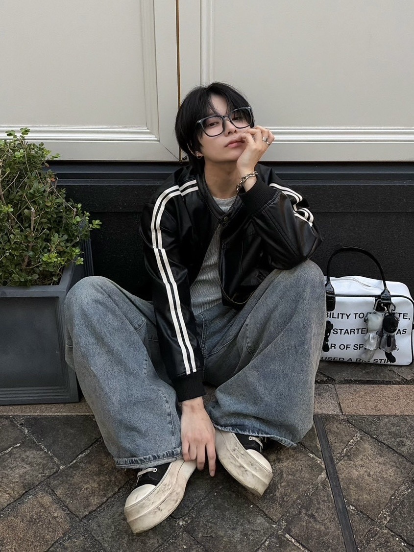 受注制【LUV CODE】line leather jacket (2color)