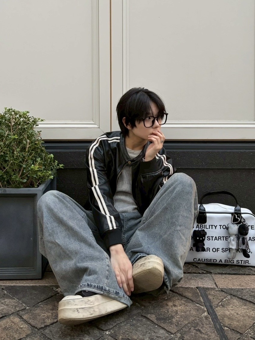 受注制【LUV CODE】line leather jacket (2color)