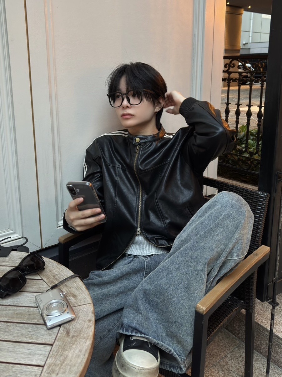 受注制【LUV CODE】line leather jacket (2color)