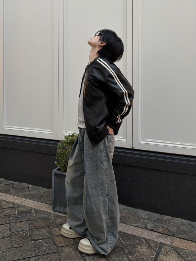 受注制【LUV CODE】line leather jacket (2color)