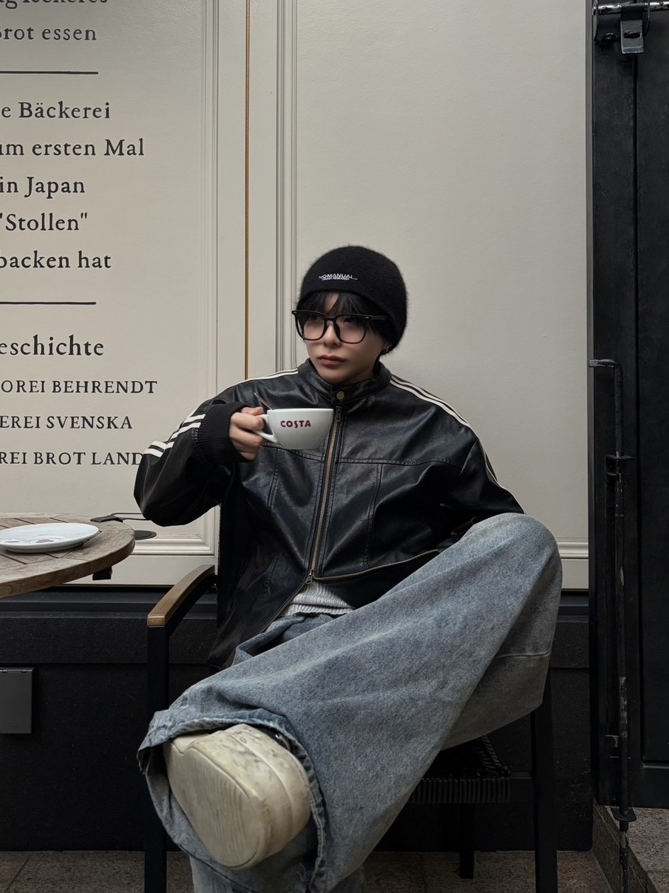 受注制【LUV CODE】line leather jacket (2color)