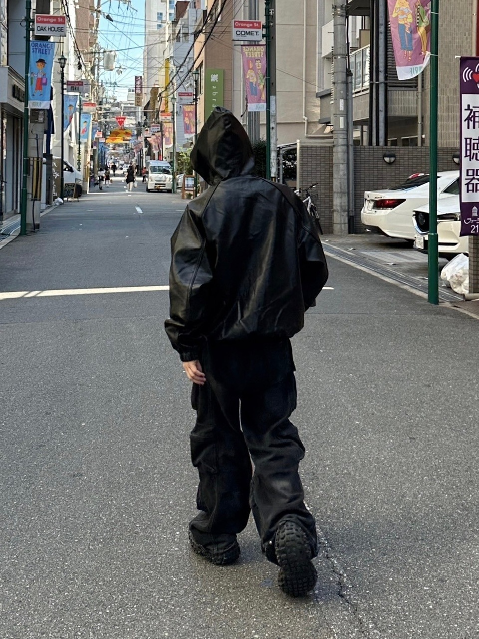 Chikashitsu +】fake leather hooded blouson (2color