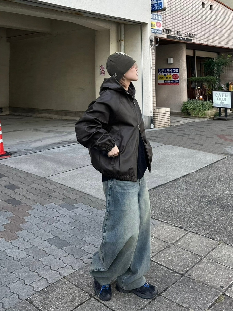 Chikashitsu +】fake leather hooded blouson (2color