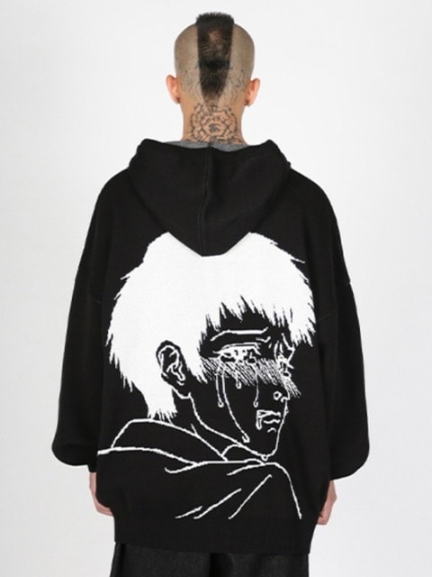 【AJOBYAJO】Crying Boy Cotton Knit Hoodie