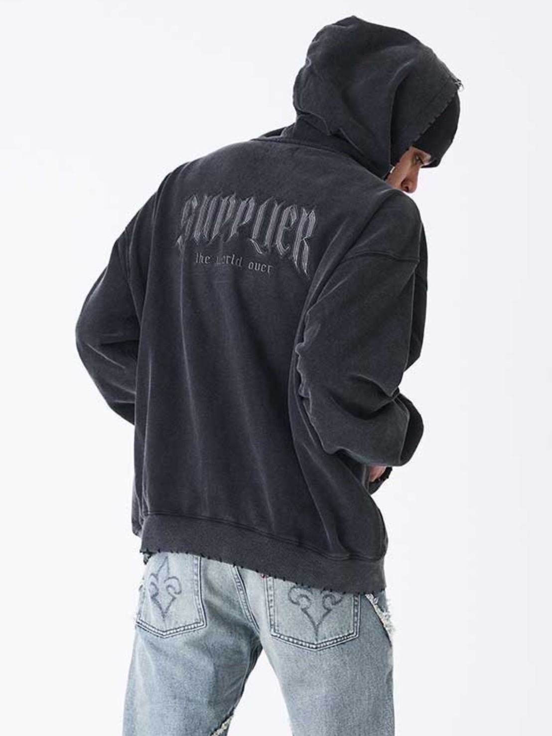 SUPPLIER】Vintage Wash Pierced Zip Hoodie / 【サプライヤー】ロゴ