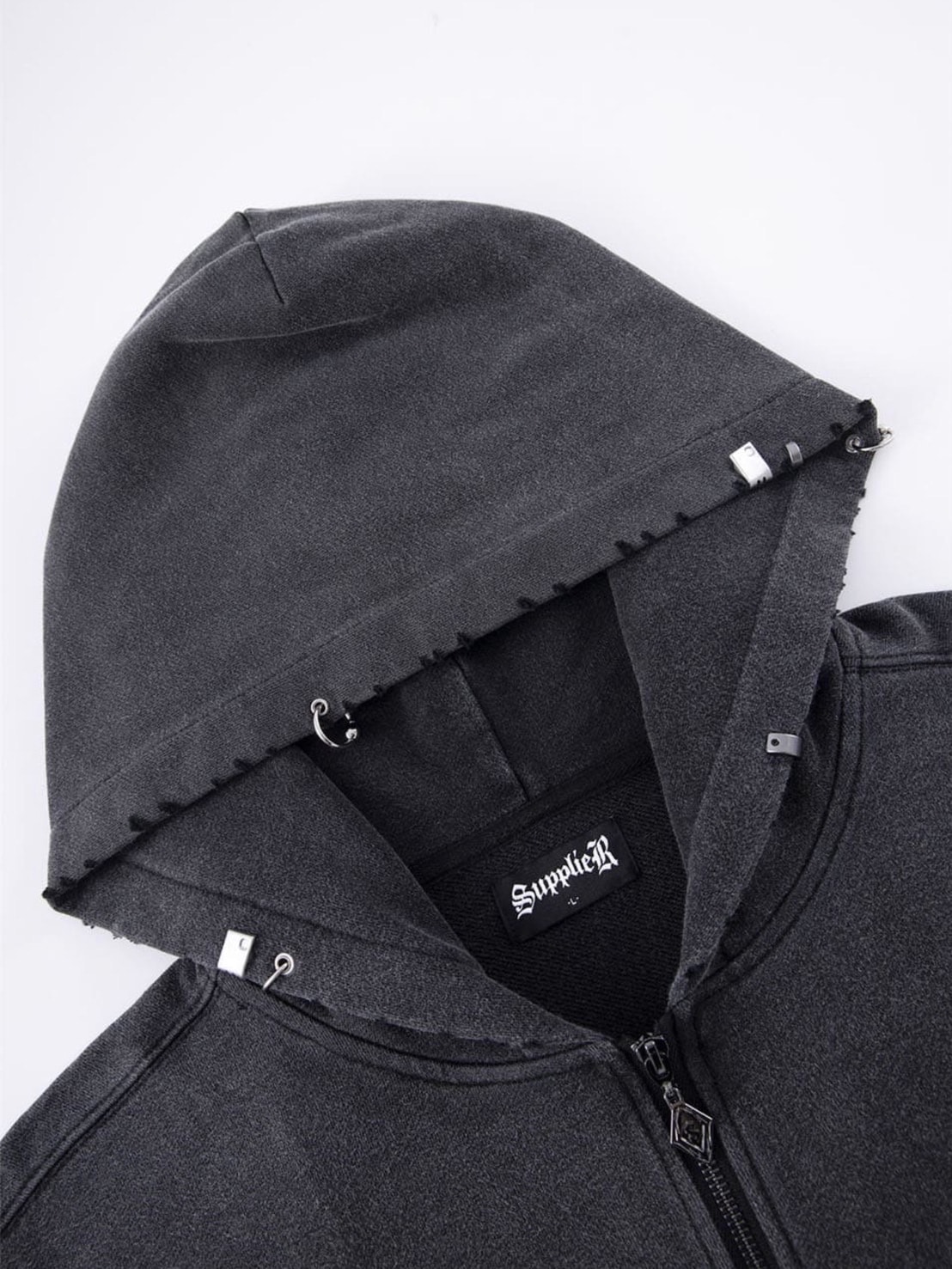 SUPPLIER】Vintage Wash Pierced Zip Hoodie / 【サプライヤー】ロゴ