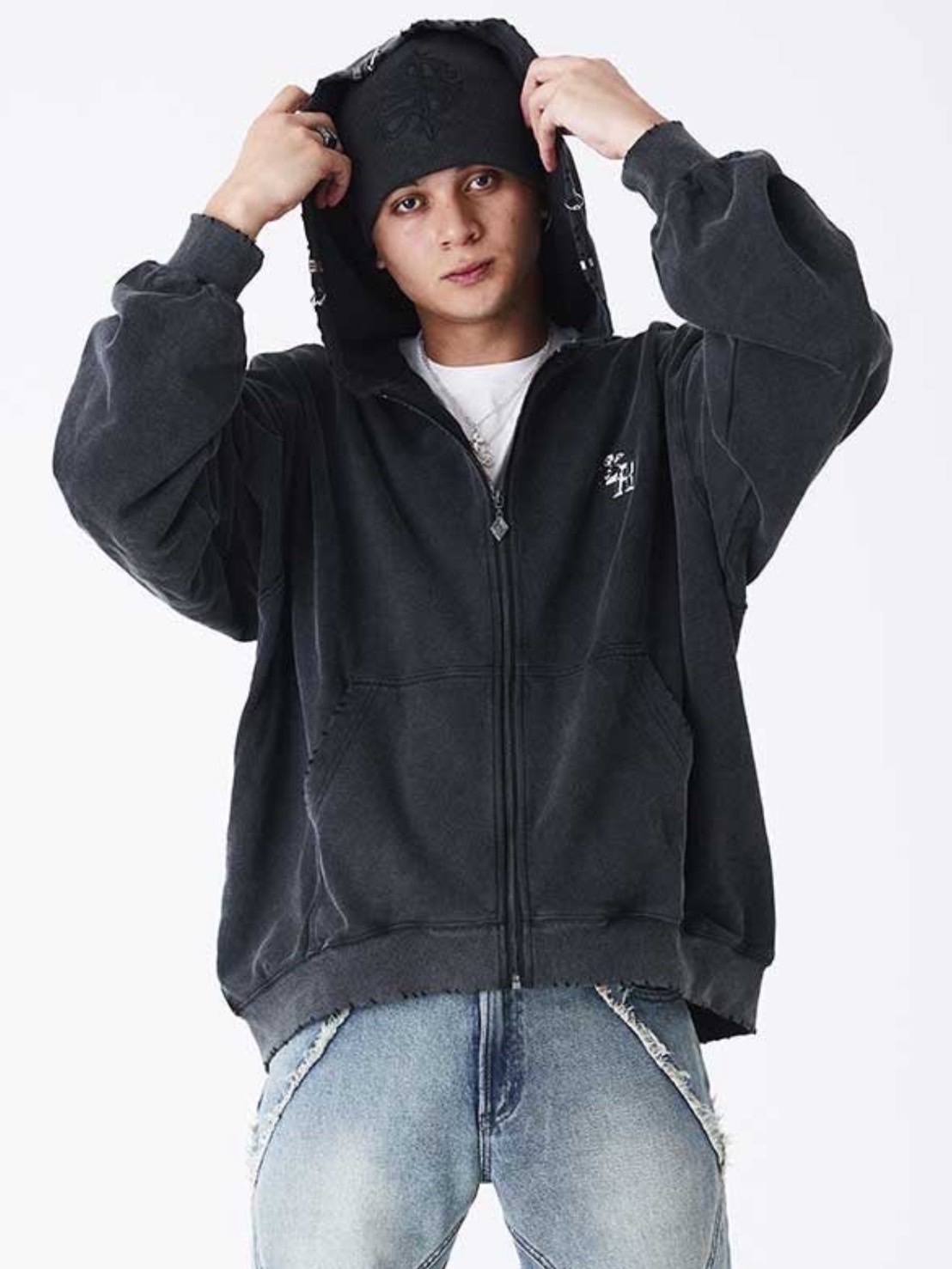 SUPPLIER】Vintage Wash Pierced Zip Hoodie / 【サプライヤー】ロゴ