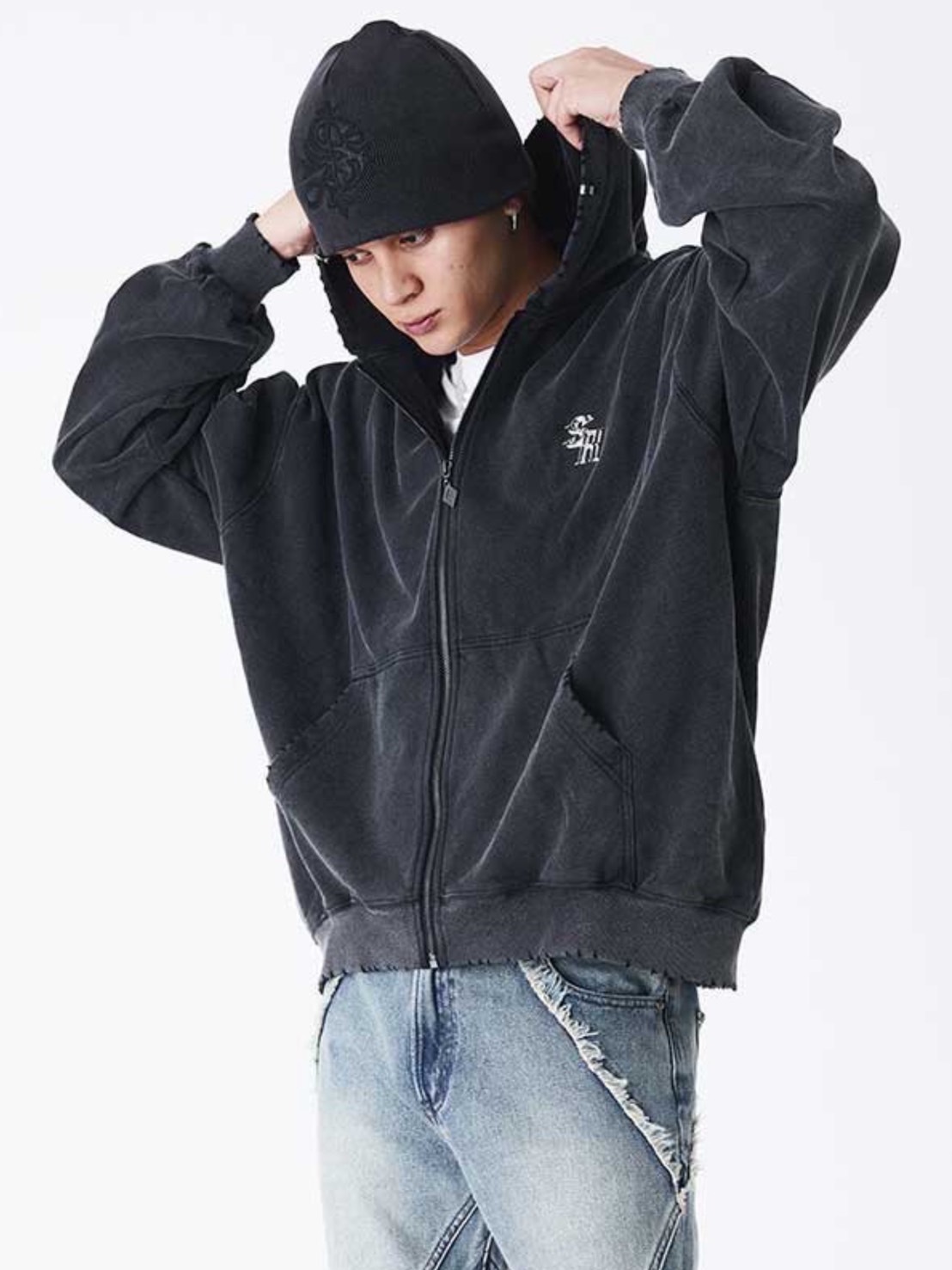 SUPPLIER】Vintage Wash Pierced Zip Hoodie / 【サプライヤー