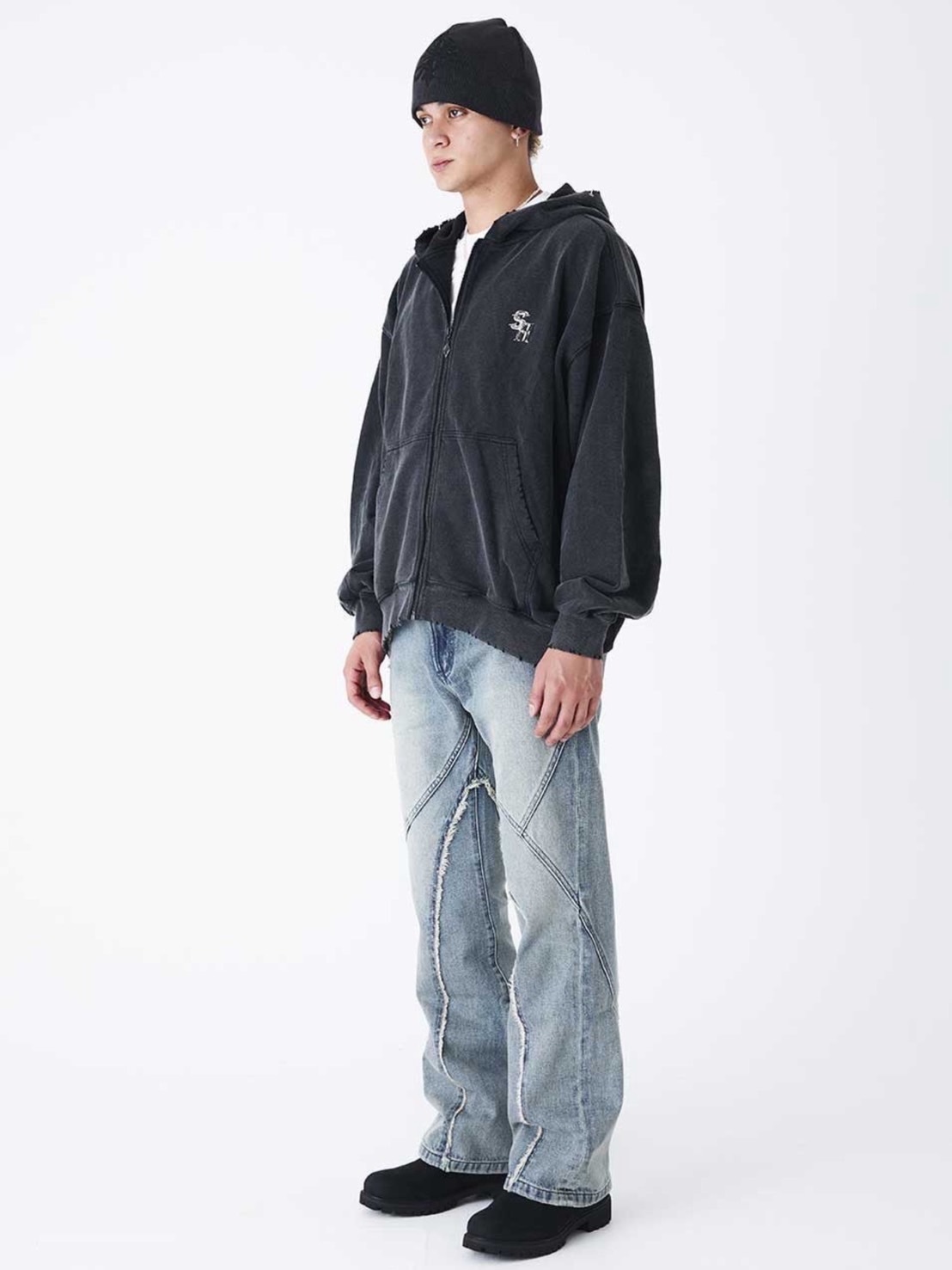 SUPPLIER】Vintage Wash Pierced Zip Hoodie / 【サプライヤー】ロゴ