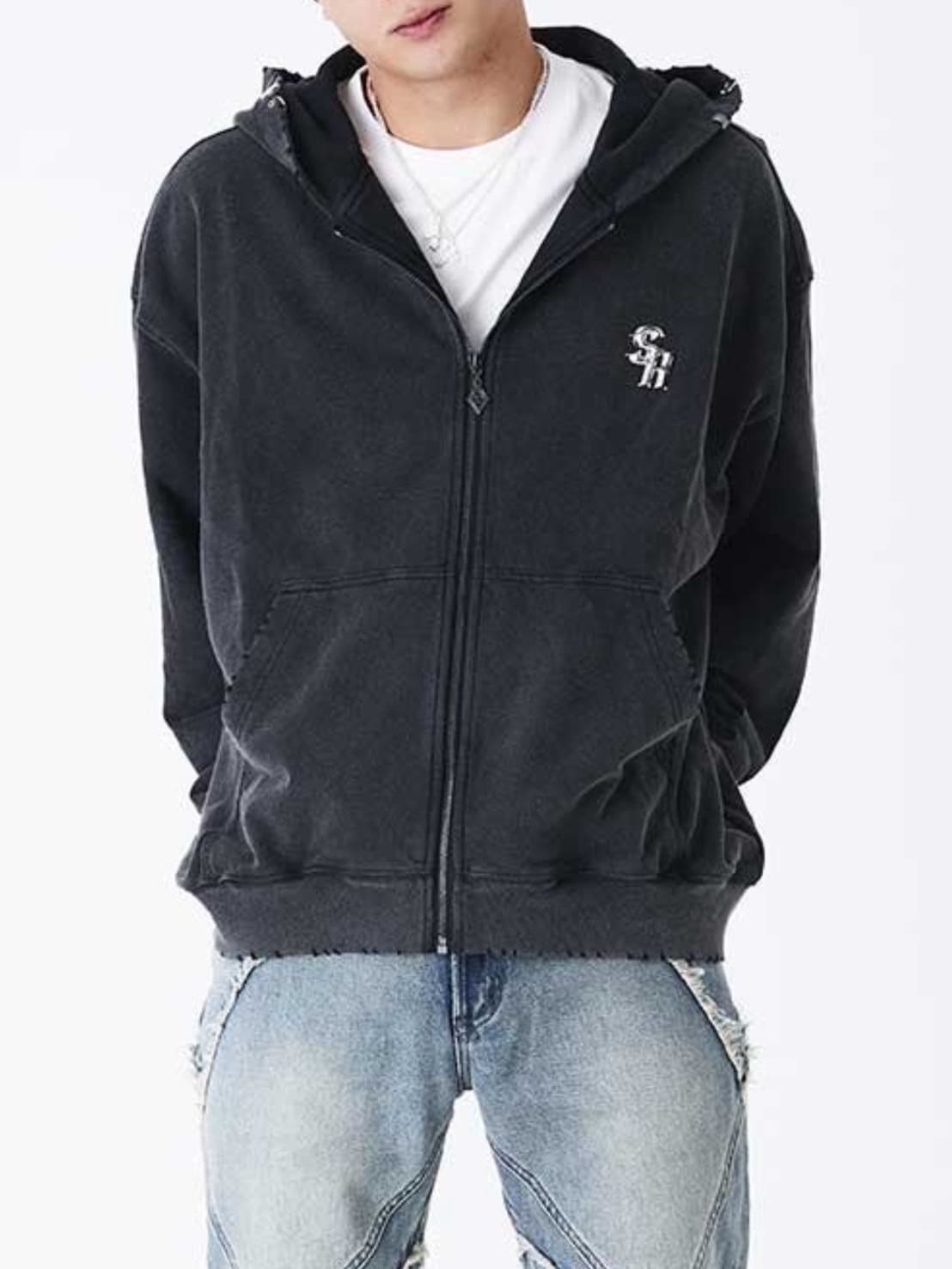 SUPPLIER】Vintage Wash Pierced Zip Hoodie / 【サプライヤー】ロゴ