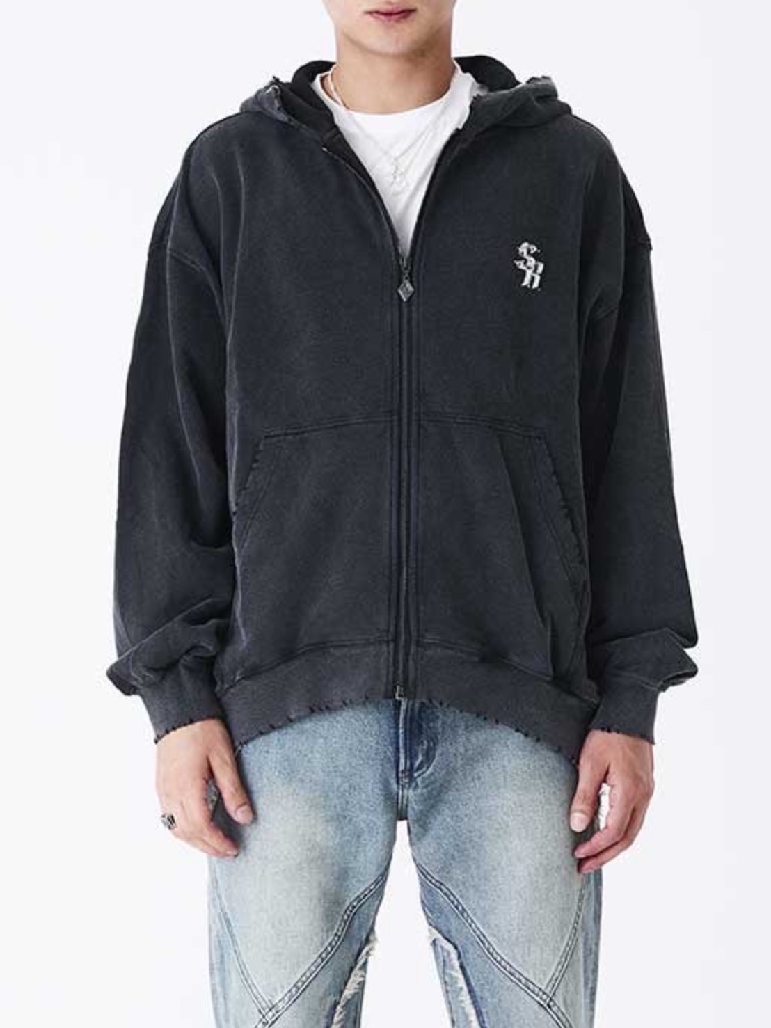 SUPPLIER】Vintage Wash Pierced Zip Hoodie / 【サプライヤー】ロゴ