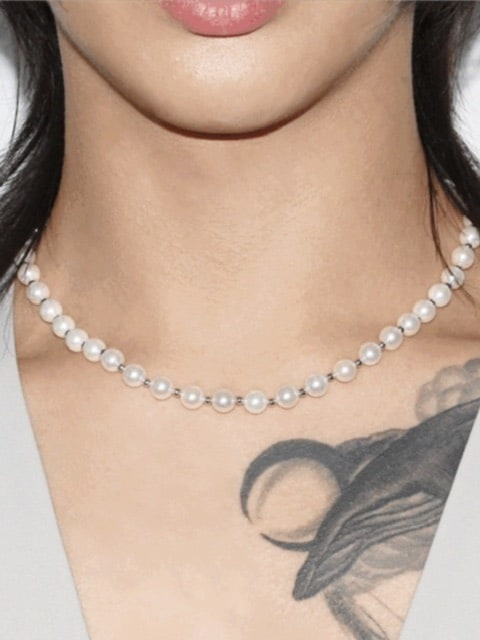 ★【BLACKPURPLE】★8mm Little Pearl Ball Chain Necklac.e★ 8 mm pearl little ball chain necklace - BLACKPURPLE_USD
