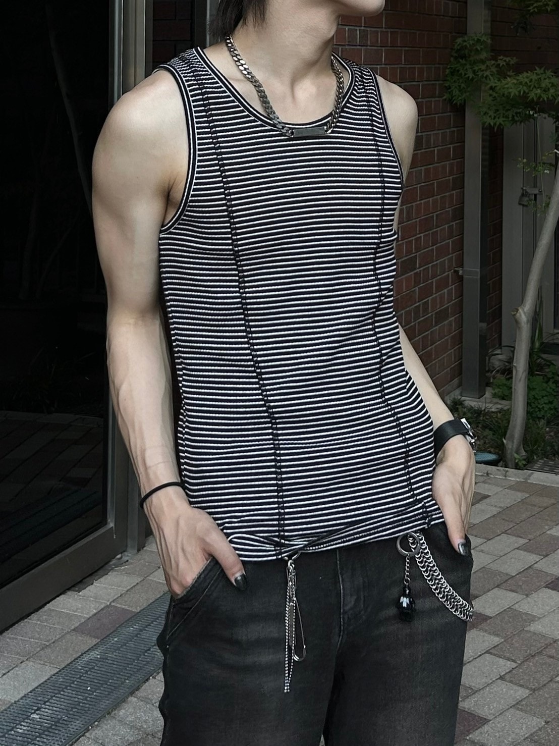 受注制【Chikashitsu +】border stitch rib sleeveless (2color