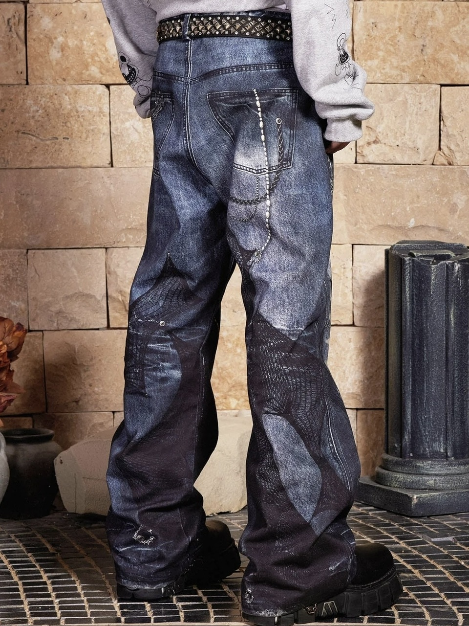 DND4DES】CHAIN LACE PATCHWORK FLARED JEANS | OUR BRAND,DND4DES