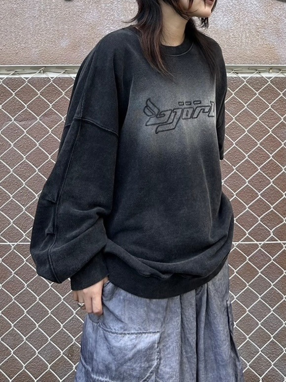 【XU DOG】washed design sweatshirt (2color)