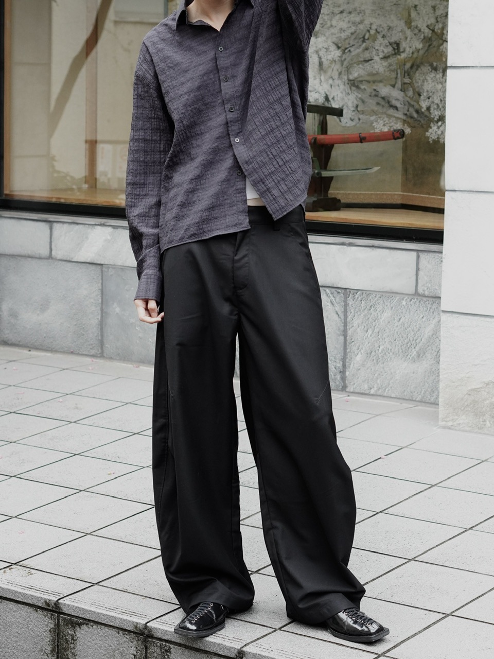 ENOF sheer jacket シアーシャツ ブラック 東京店WEB限定受注制【Chikashitsu +】cropped check sheer