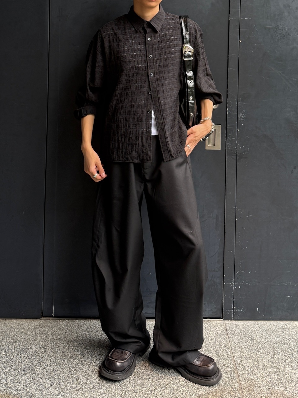 FROMJAPAN公式アカウント01GUCCI ブラック 長袖トップス 東京店WEB限定受注制【Chikashitsu +】cropped check sheer shirt