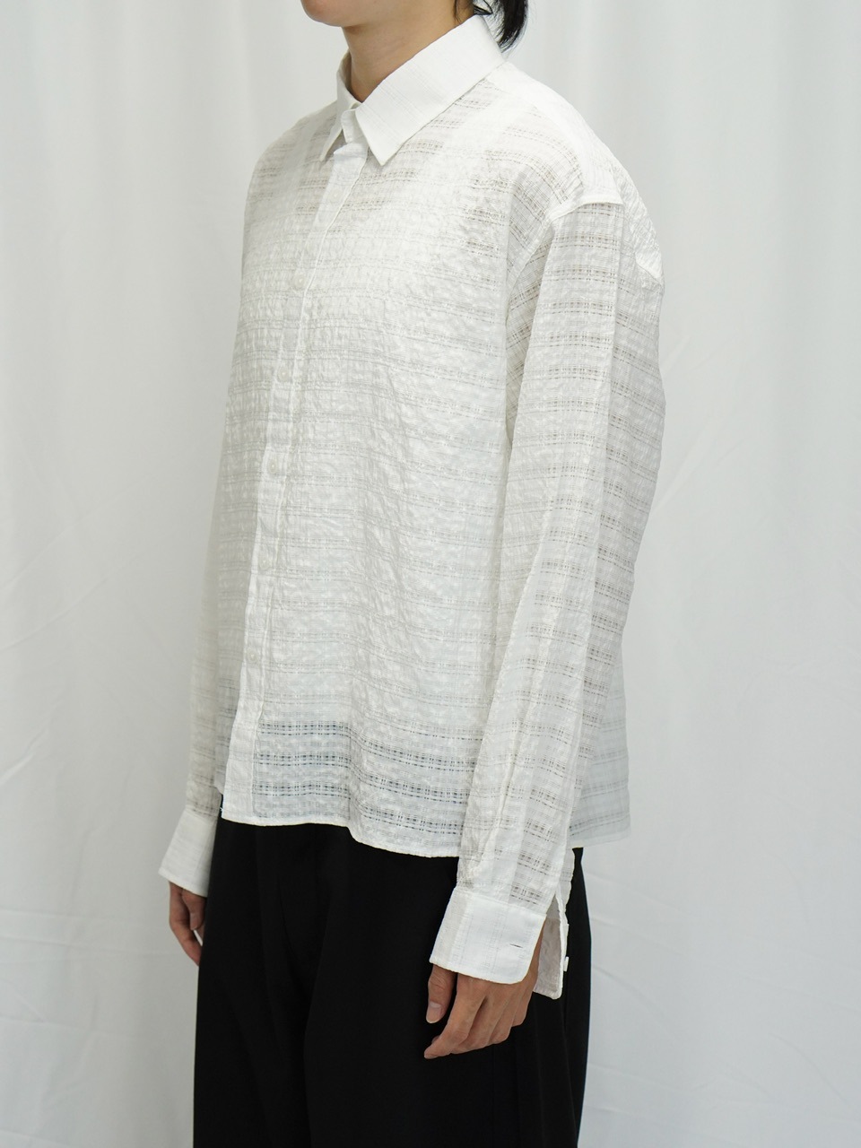 東京店WEB限定受注制【Chikashitsu +】cropped check sheer