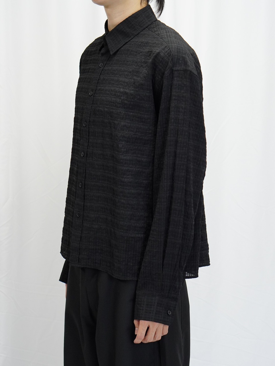 東京店WEB限定受注制【Chikashitsu +】cropped check sheer
