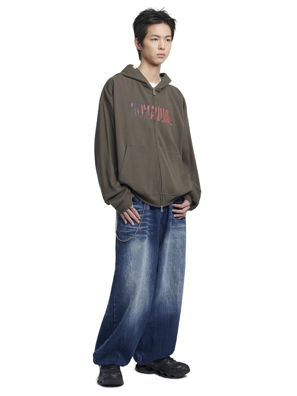 【NOMANUAL】NM WAFFLE HOODED ZIP-UP