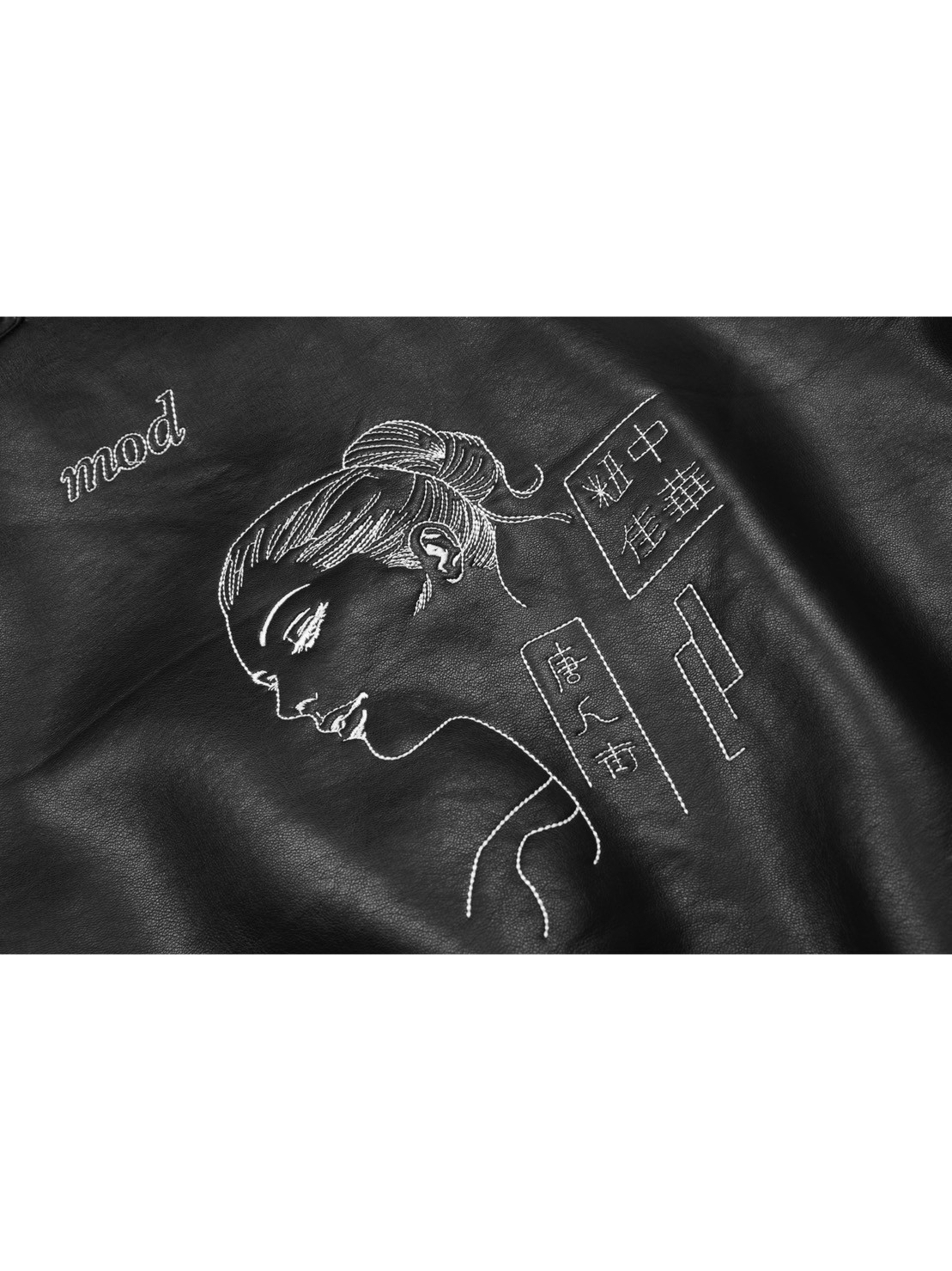 【MODITEC】Embroidered locomotive leather jacket