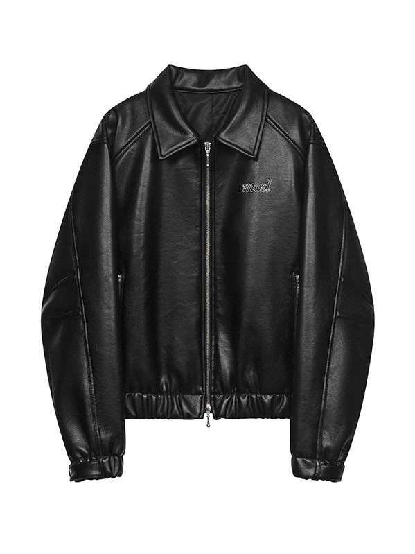 【MODITEC】Embroidered locomotive leather jacket