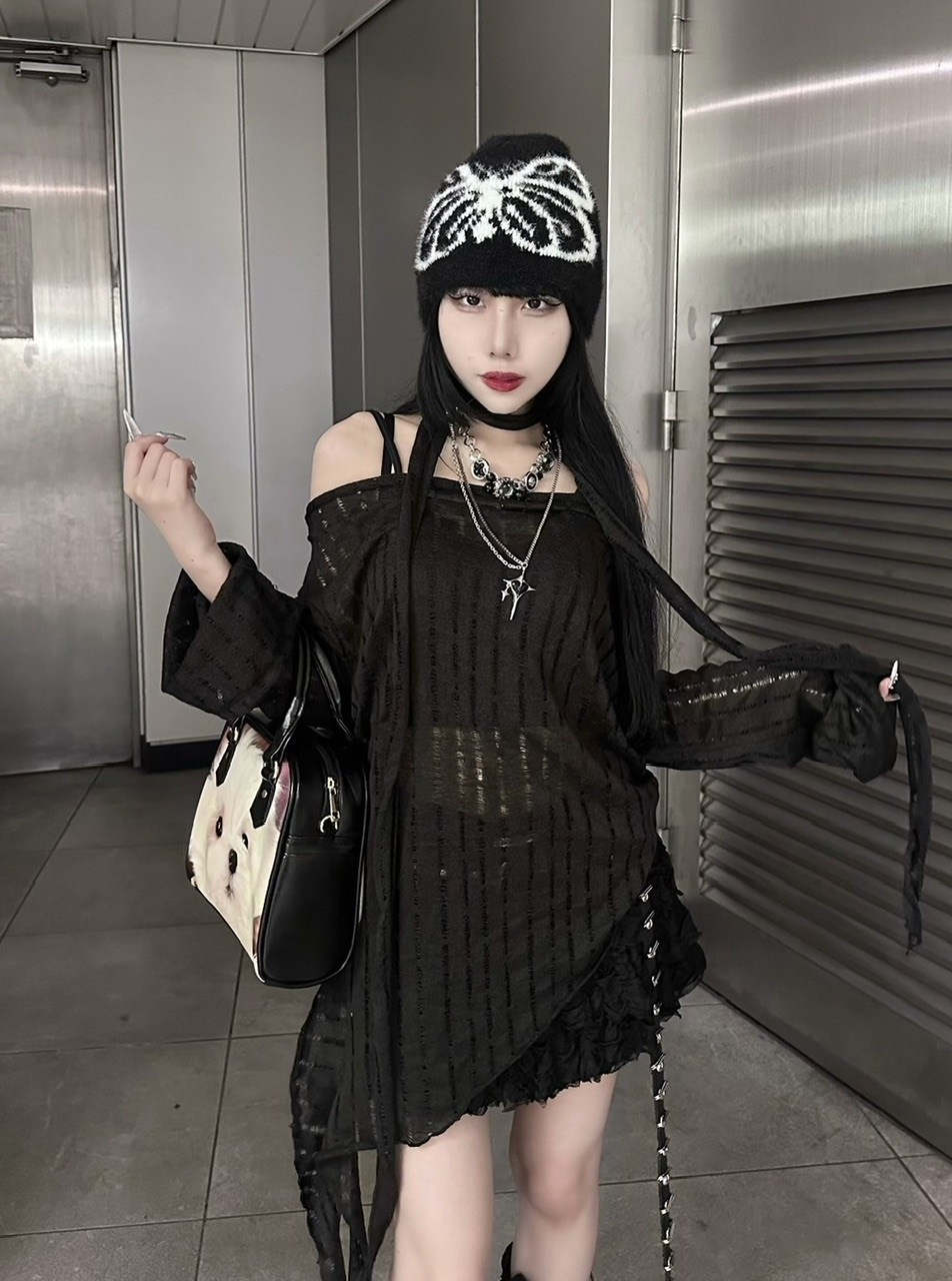 受注制【XU DOG】asymmetry drape tops (2color)