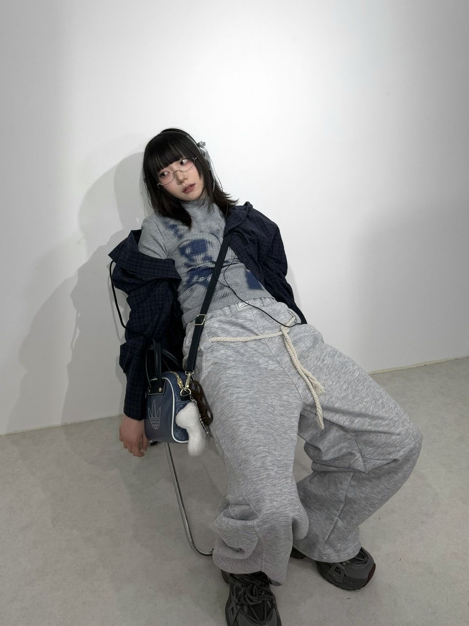 受注制【Nerd out XU】blue check hoodie shirt