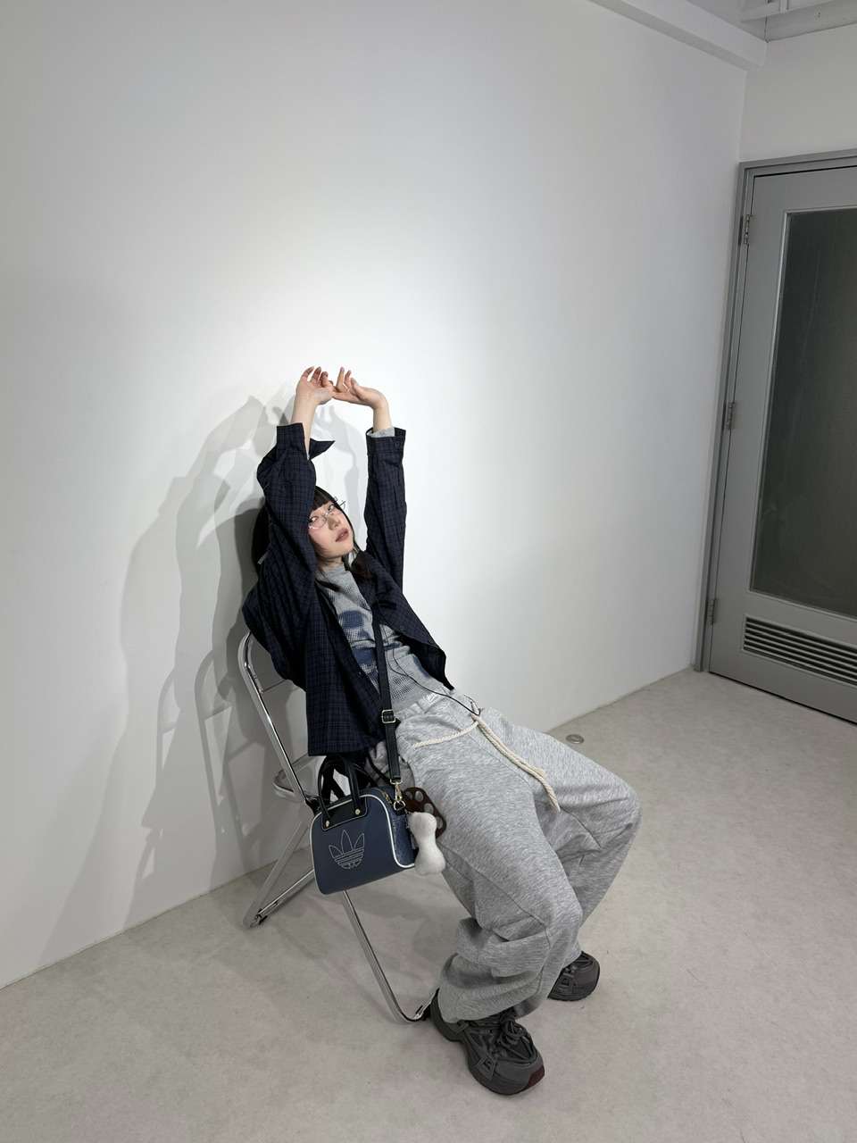 受注制【Nerd out XU】blue check hoodie shirt