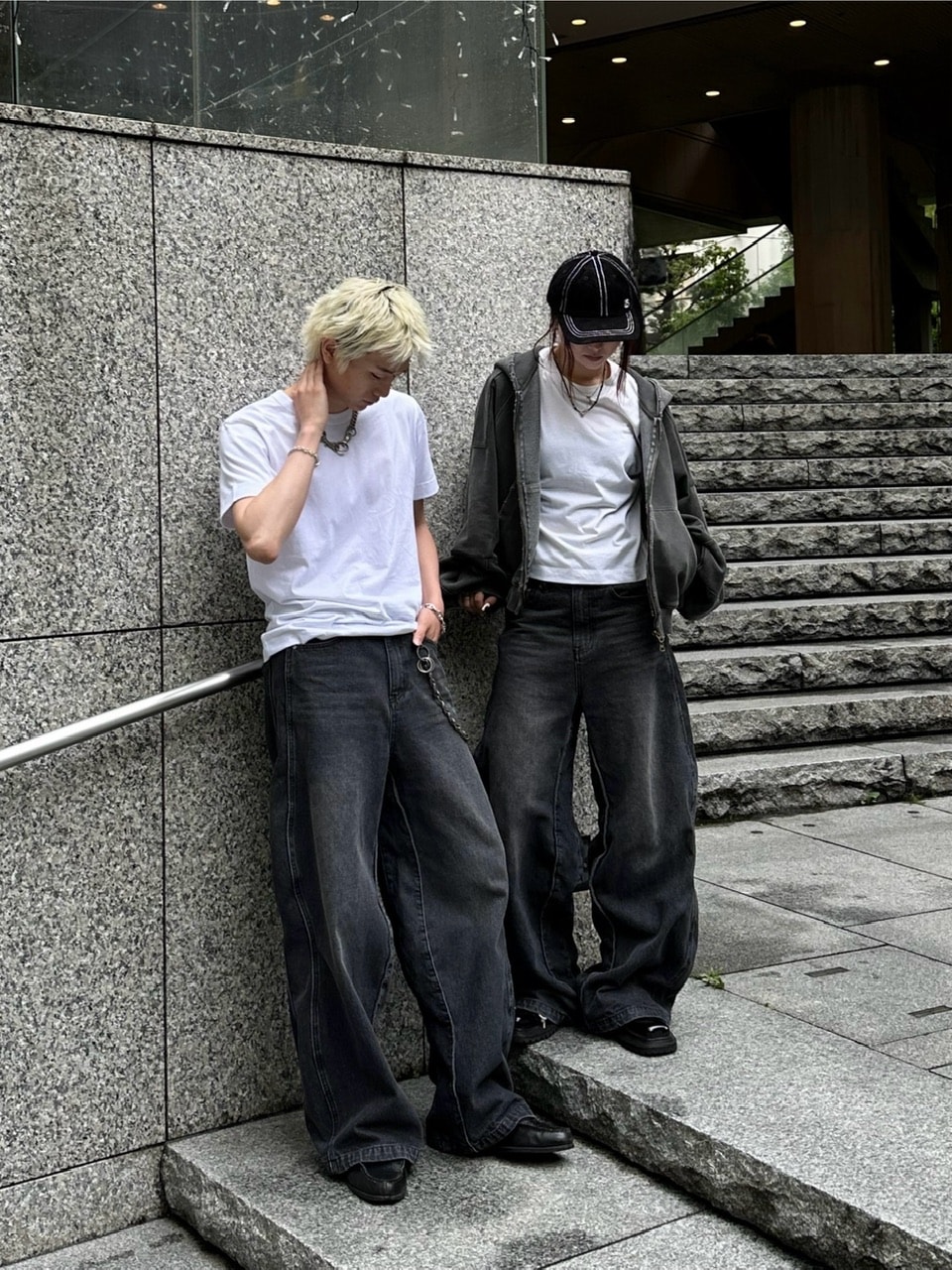 KP♡様 Chikashitsu +】side wave design denim pants (BLACK) | OUR