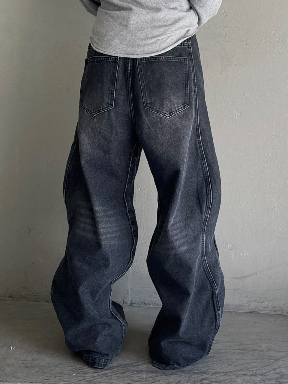 chikashitu＋ sidesnapballoondenimpants 大阪店WEB限定受注制【Chikashitsu +】vintage wash wide denim