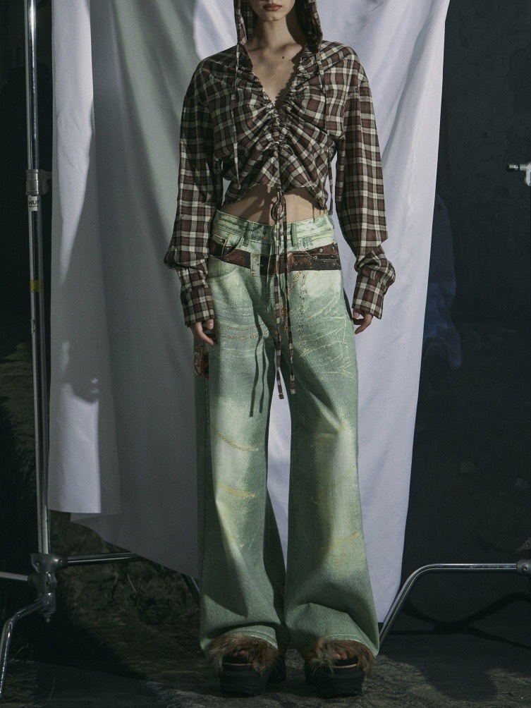 【GATELESS】VINTAGE PRINT BUGGY DENIM PANTS / 【ゲートレス】ビンテージプリントバギーデニムパンツ