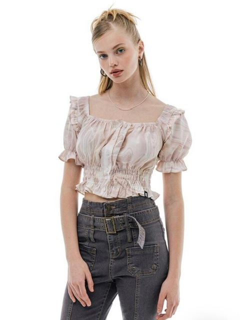 runningHIGH】PUFF SLEEVE CROP BLOUSE | OUR BRAND,runningHigh