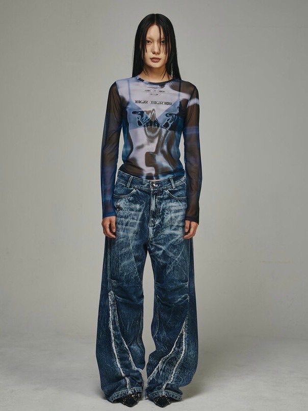 【BLUER】Body Printed Mesh Longsleeves Grey BLR BLUER】Body Printed Mesh Longsleeves | OUR BRAND,BLR